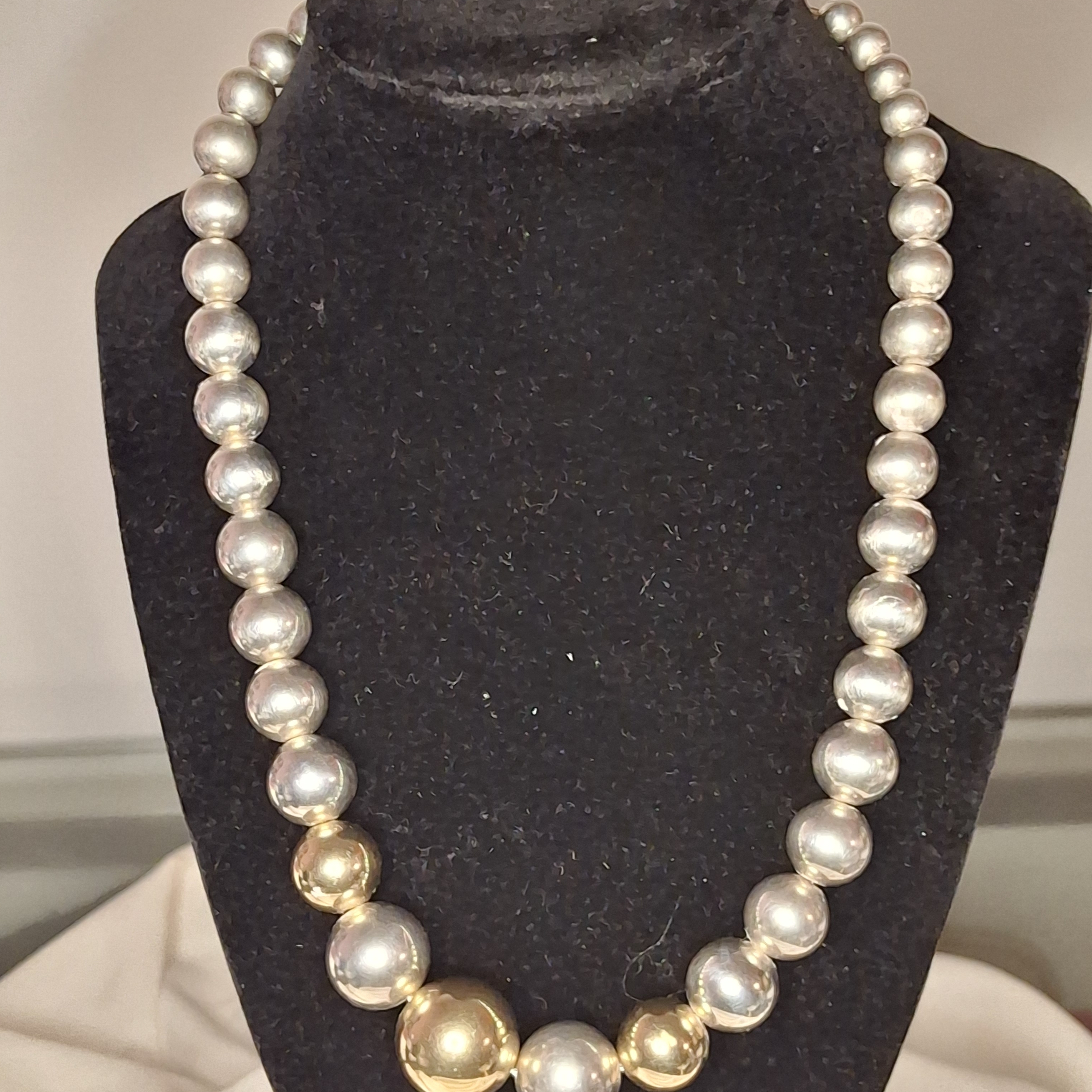 Elegant Sterling Silver Beaded Pearl Necklace